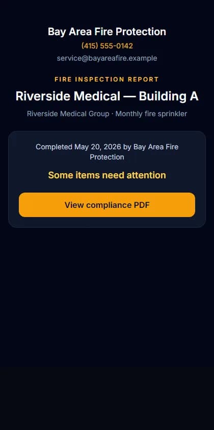Public compliance report page with PDF download for the building owner